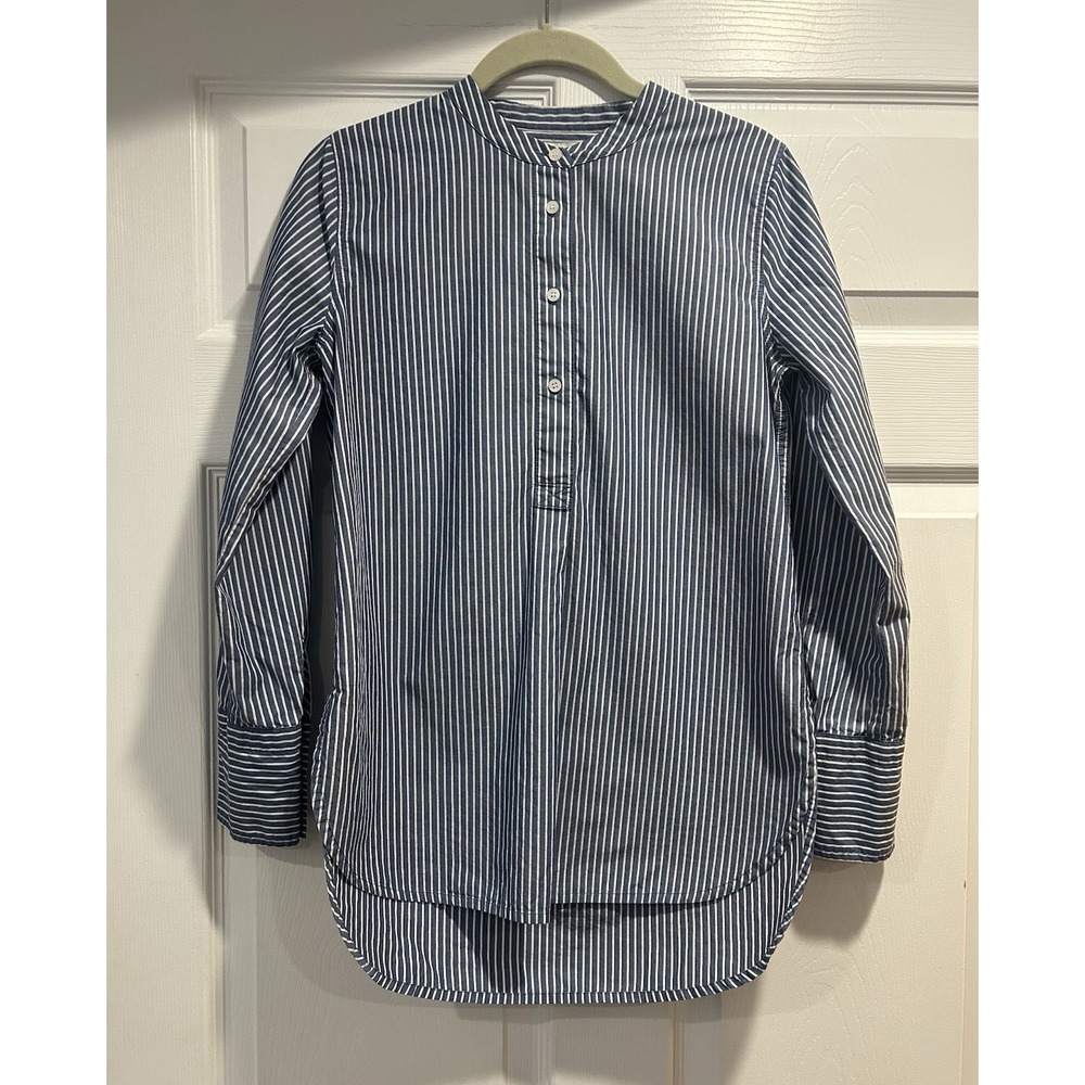 Oversized Bohemian Flowy Long Sleeve Madewell White/Blue Tunic Top Women's XS